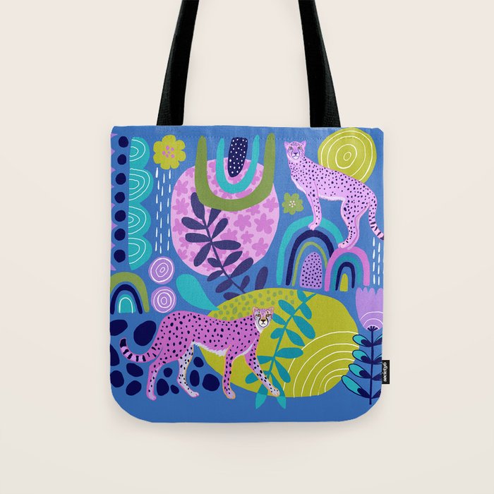 Two Cheetahs on Blue Tote Bag Gallery Image 1