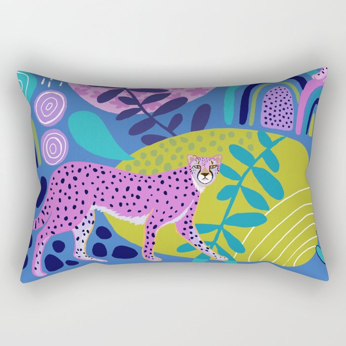 Two Cheetahs on Blue Rectangular Pillow Gallery Image 1