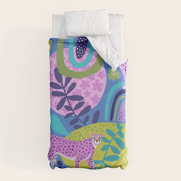Two Cheetahs on Blue Duvet Cover