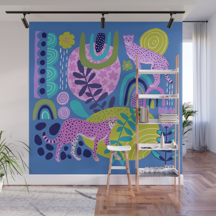 Two Cheetahs on Blue Wall Mural Gallery Image 1