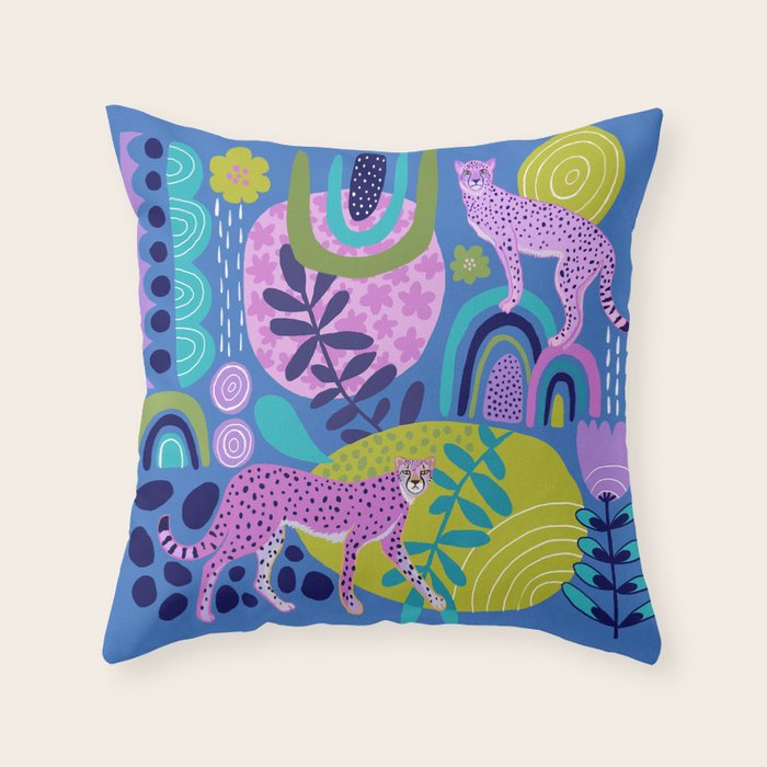 Two Cheetahs on Blue Throw Pillow Gallery Image 6