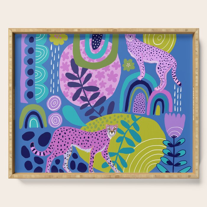Two Cheetahs on Blue Serving Tray Gallery Image 1