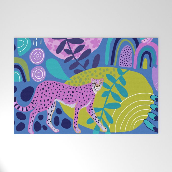 Two Cheetahs on Blue Welcome Mat Gallery Image 1