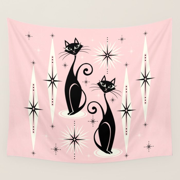 Mid Century Meow Retro Atomic Cats ©studioxtine Wall Tapestry Gallery Image 4