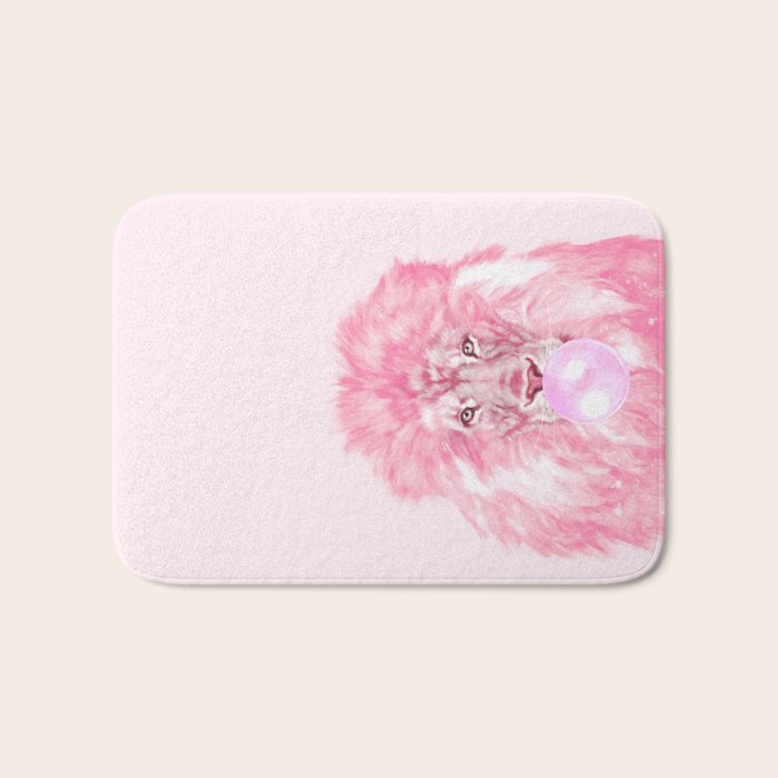 Lion Chewing Bubble Gum in Pink Bath Mat Gallery Image 1