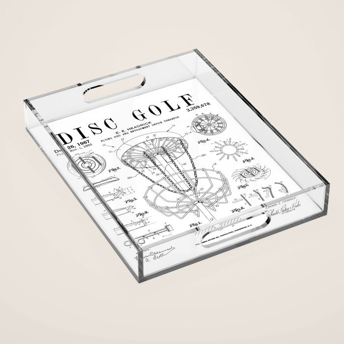 Disc Golf Frolf Frisbee Basket Vintage Patent Drawing Print Acrylic Tray Gallery Image 1