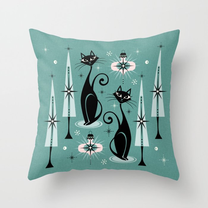 Mid Century Meow Atomic Kitty Christmas ©studioxtine Throw Pillow Gallery Image 6