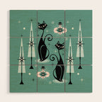 Mid Century Meow Atomic Kitty Christmas ©studioxtine Wood Wall Art Gallery Image 1