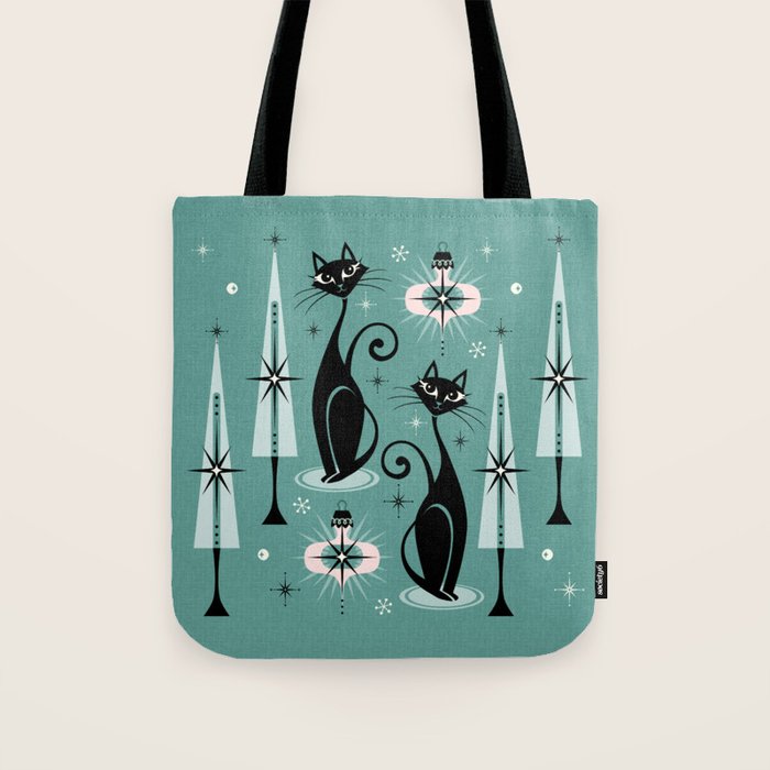 Mid Century Meow Atomic Kitty Christmas ©studioxtine Tote Bag Gallery Image 1