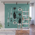 Mid Century Meow Atomic Kitty Christmas ©studioxtine Wall Mural Gallery Image 1
