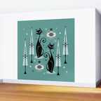 Mid Century Meow Atomic Kitty Christmas ©studioxtine Wall Mural Gallery Image 2