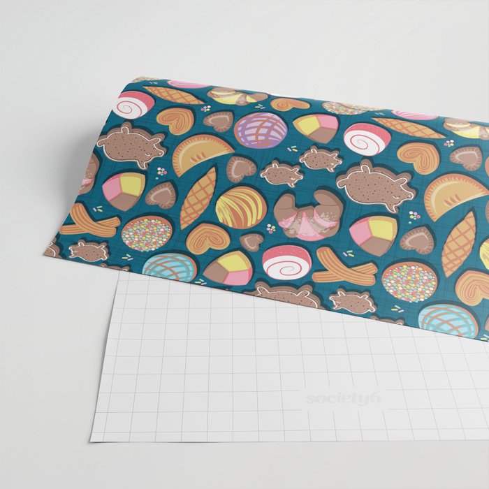 Mexican Sweet Bakery Frenzy // turquoise background // pastel colors pan dulce Wrapping Paper Gallery Image 2
