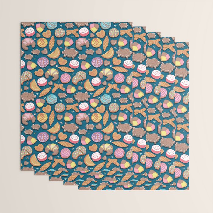 Mexican Sweet Bakery Frenzy // turquoise background // pastel colors pan dulce Wrapping Paper Gallery Image 3