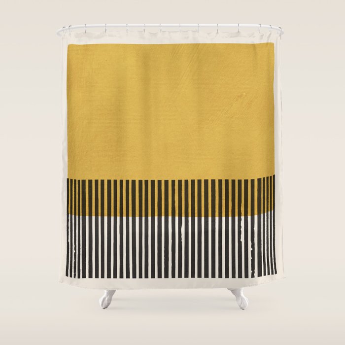 Mustard and Black Minimalist Original Art Shower Curtain Gallery Image 1