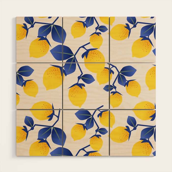 Lemons Blue Wood Wall Art Gallery Image 1