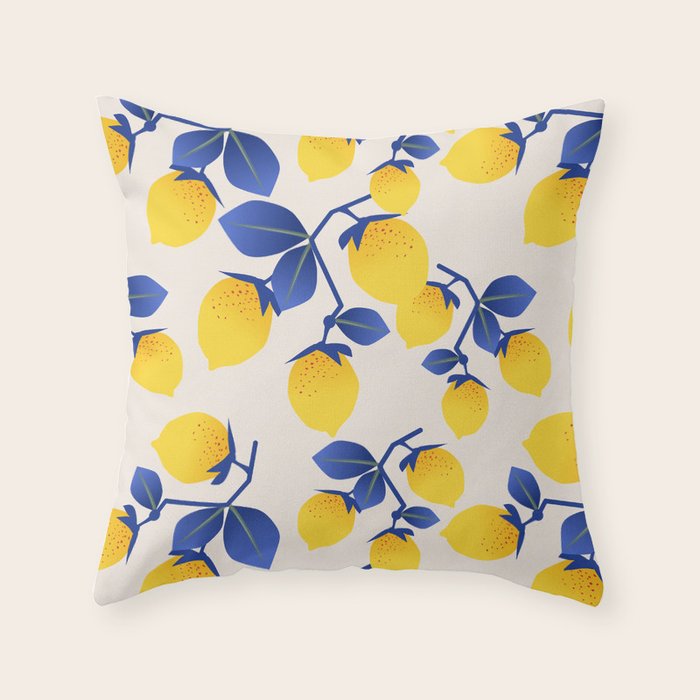 Lemons Blue Throw Pillow Gallery Image 6