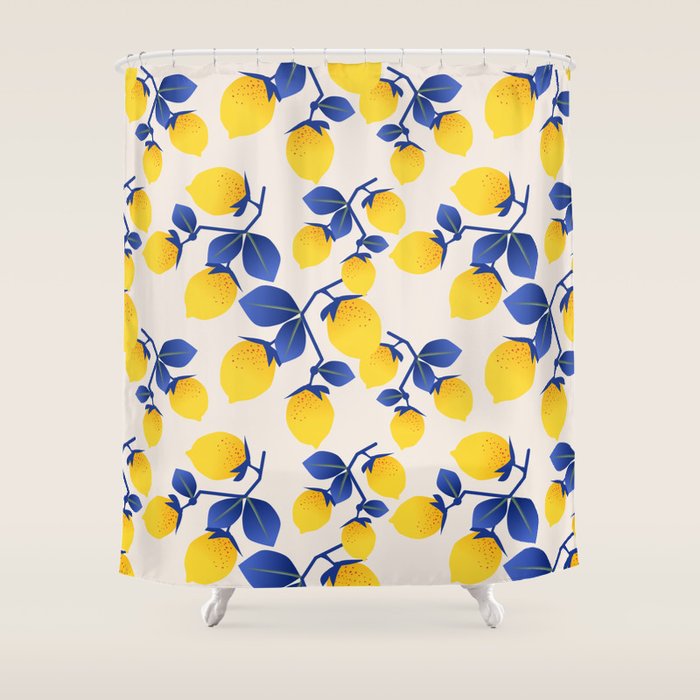 Lemons Blue Shower Curtain Gallery Image 1