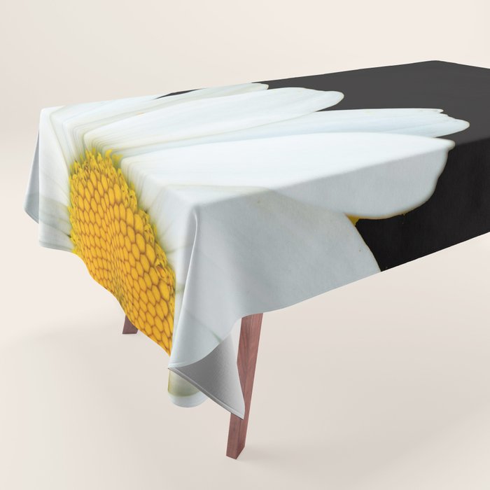 Hello Daisy - White Flower Black Background #decor #society6 #buyart Tablecloth Gallery Image 1
