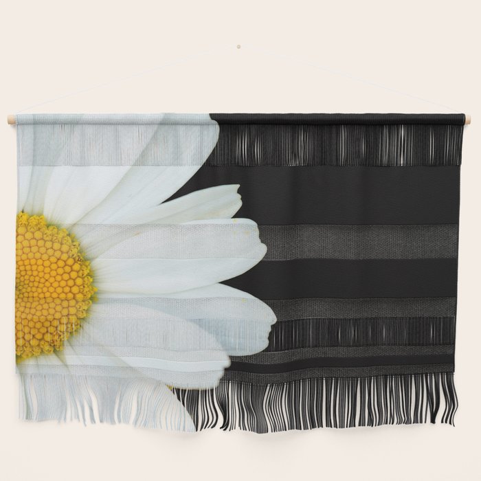 Hello Daisy - White Flower Black Background #decor #society6 #buyart Wall Hanging Gallery Image 1