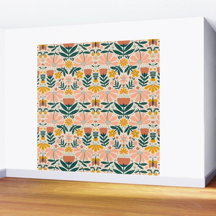 Pretty Floral - Earth Colors Wall Mural Gallery Image 2