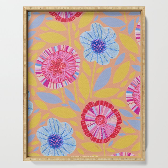Folk Floral Blossoms in Pastel Pink Serving Tray Gallery Image 1