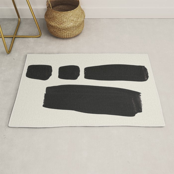 Mid Century Modern Minimalist Abstract Art Brush Strokes Black & White Ink Art Square Shapes Rug Gallery Image 1