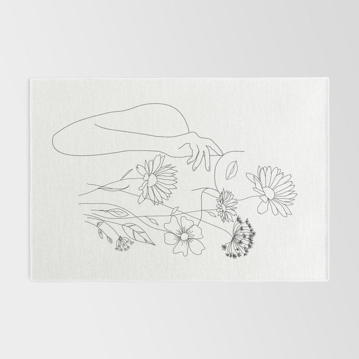 Minimal Line Art Woman with Flowers III Rug Gallery Image 2