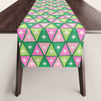 Mid-Century Modern Geometric Christmas Triangles - Green and Pink Table Runner Gallery Image 1