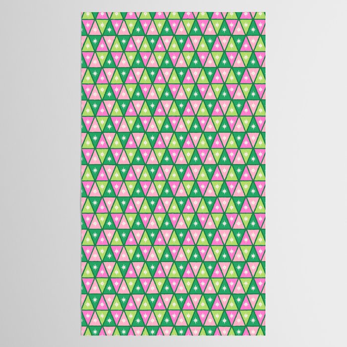 Mid-Century Modern Geometric Christmas Triangles - Green and Pink Tablecloth Gallery Image 2