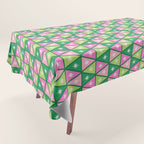 Mid-Century Modern Geometric Christmas Triangles - Green and Pink Tablecloth Gallery Image 1