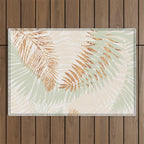 My blush and copper abstract Aloha Tropical Jungle Palm Garden Outdoor Rug Gallery Image 1