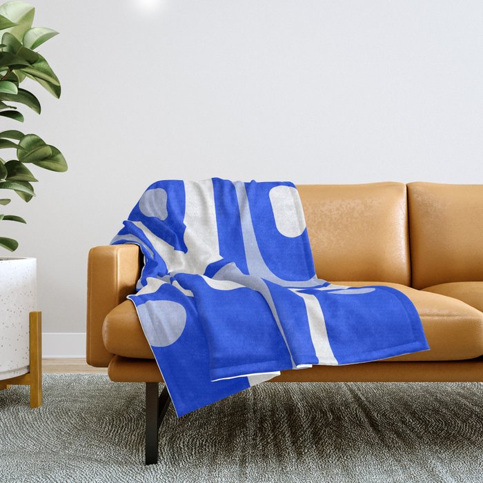 Mid Century Modern Piquet Abstract Pattern Royal Blue Throw Blanket Gallery Image 1