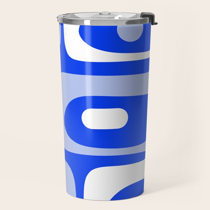 Mid Century Modern Piquet Abstract Pattern Royal Blue Travel Mug Gallery Image 2