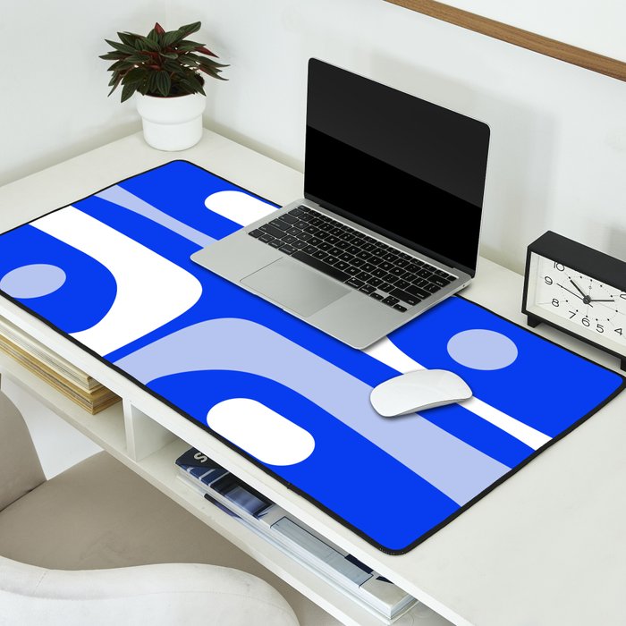 Mid Century Modern Piquet Abstract Pattern Royal Blue Desk Mat Gallery Image 2