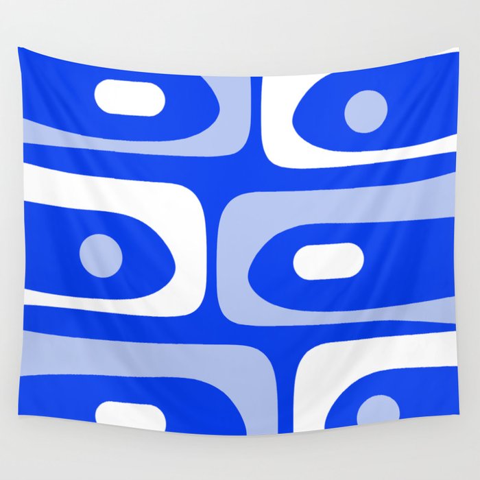 Mid Century Modern Piquet Abstract Pattern Royal Blue Wall Tapestry Gallery Image 1