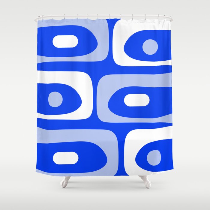 Mid Century Modern Piquet Abstract Pattern Royal Blue Shower Curtain Gallery Image 1
