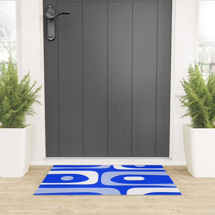Mid Century Modern Piquet Abstract Pattern Royal Blue Welcome Mat Gallery Image 3