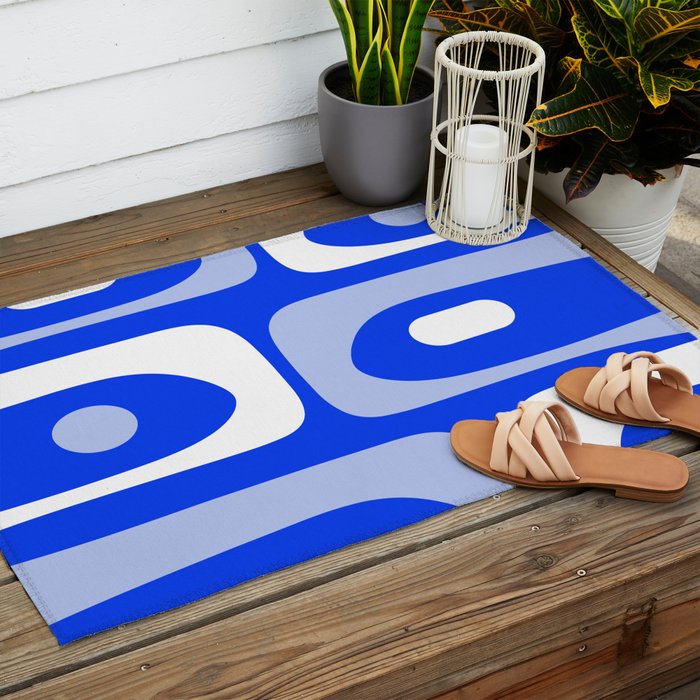 Mid Century Modern Piquet Abstract Pattern Royal Blue Outdoor Rug Gallery Image 2
