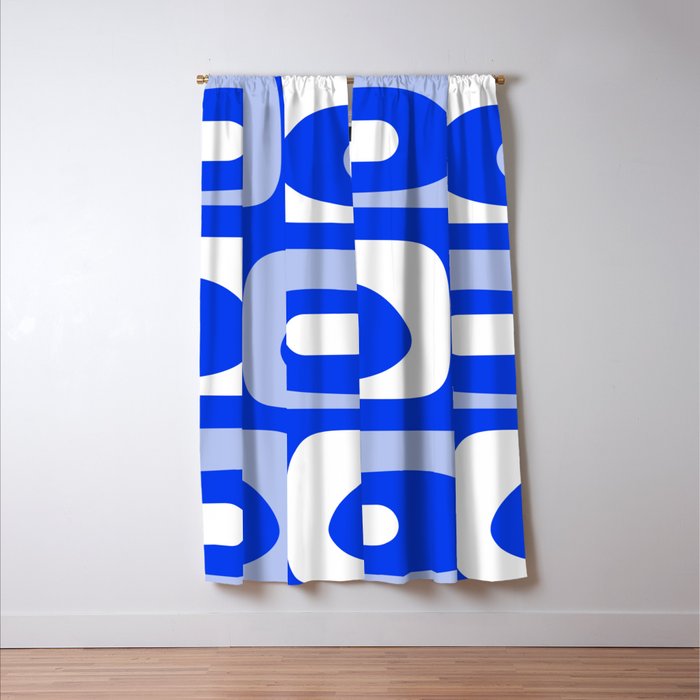Mid Century Modern Piquet Abstract Pattern Royal Blue Window Curtain Gallery Image 3