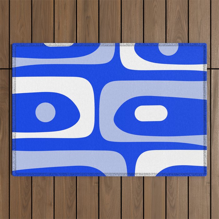 Mid Century Modern Piquet Abstract Pattern Royal Blue Outdoor Rug Gallery Image 1