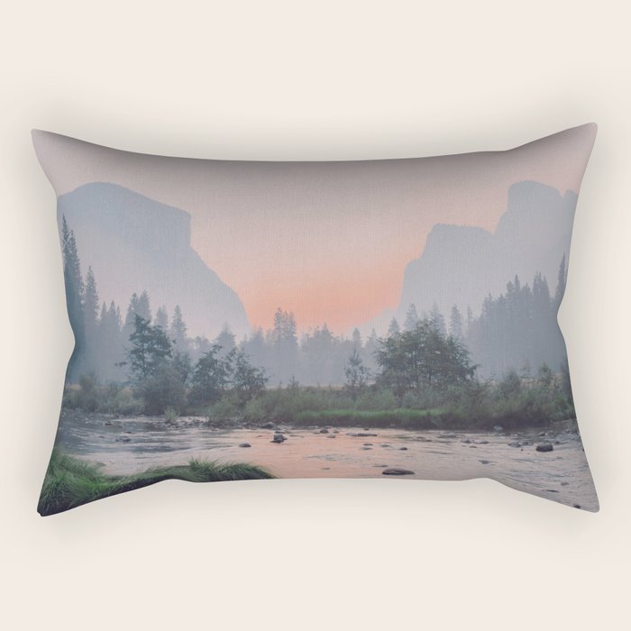 Yosemite Valley Sunrise Pretty Pink Rectangular Pillow Gallery Image 1