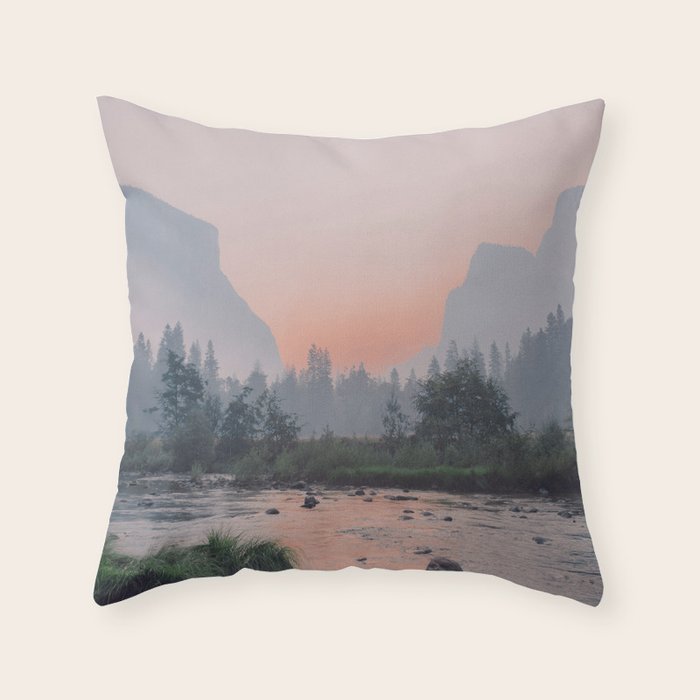 Yosemite Valley Sunrise Pretty Pink Throw Pillow Gallery Image 1