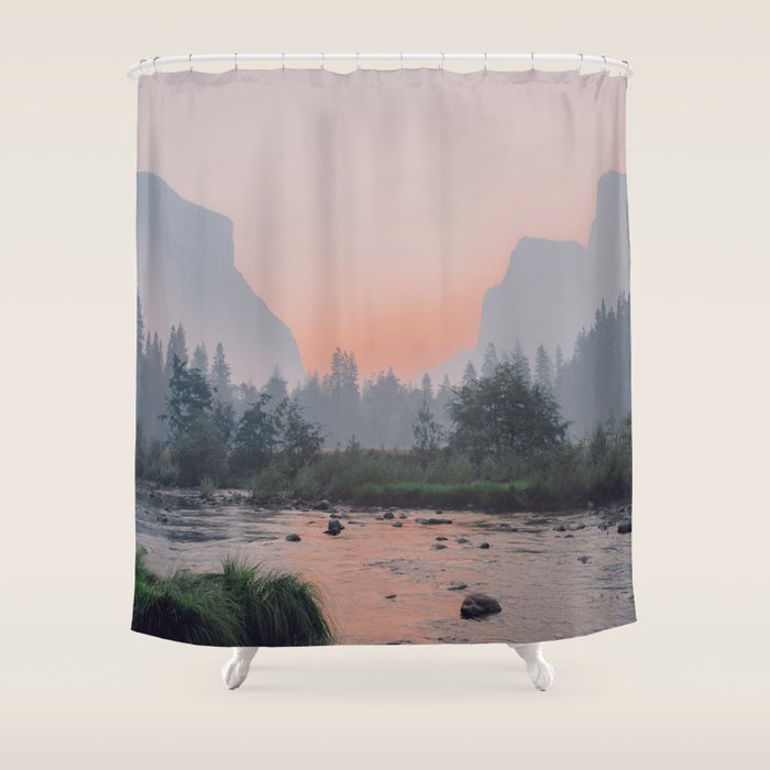 Yosemite Valley Sunrise Pretty Pink Shower Curtain Gallery Image 1
