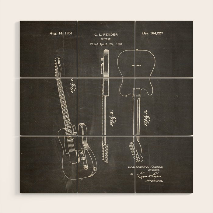 Electric Guitar Patent - Guitar Player Art - Black Chalkboard Wood Wall Art Gallery Image 1