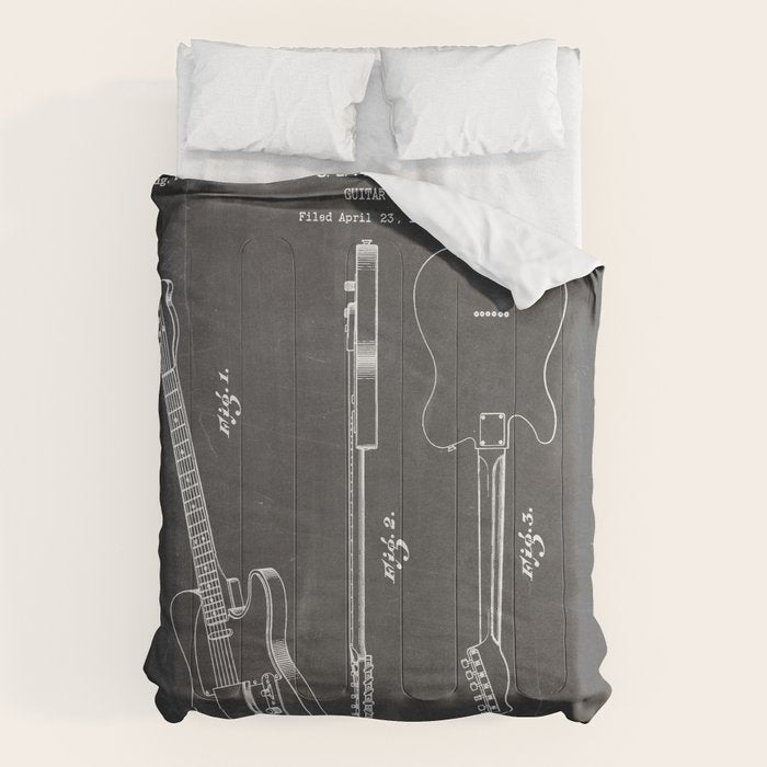 Electric Guitar Patent - Guitar Player Art - Black Chalkboard Comforter Gallery Image 6