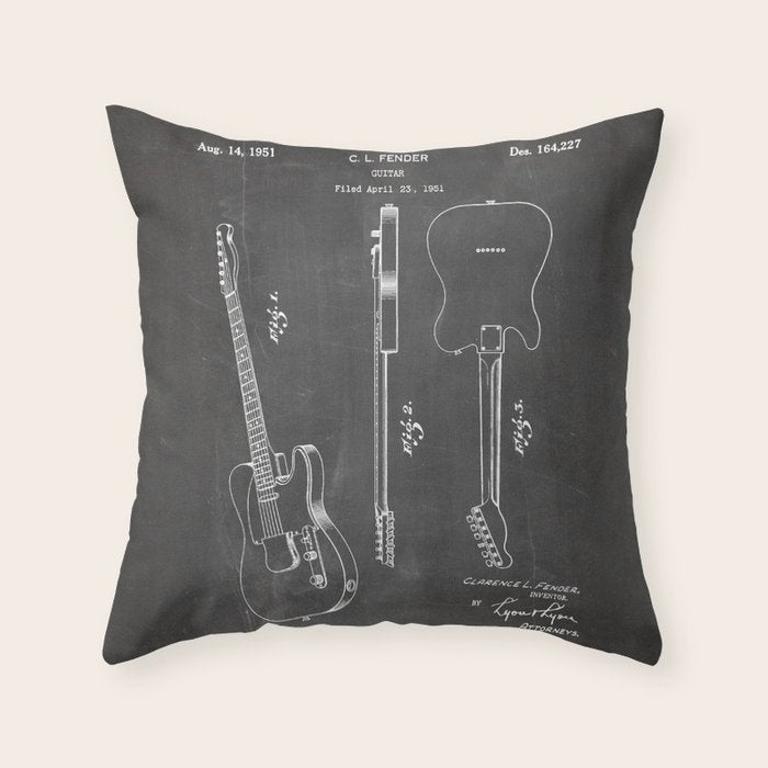 Electric Guitar Patent - Guitar Player Art - Black Chalkboard Throw Pillow Gallery Image 6