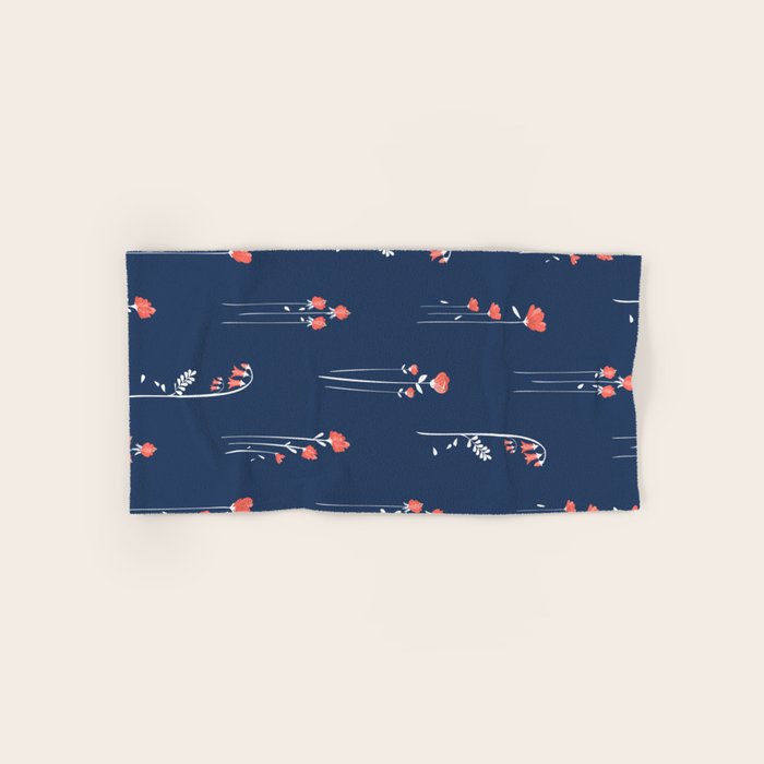 Retro Dark Flower Pattern in Modern Navy and Coral Bath Towel Gallery Image 1