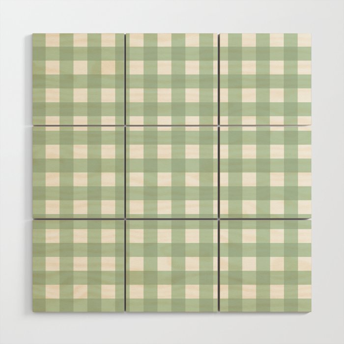 Sage Green Gingham  Wood Wall Art Gallery Image 1