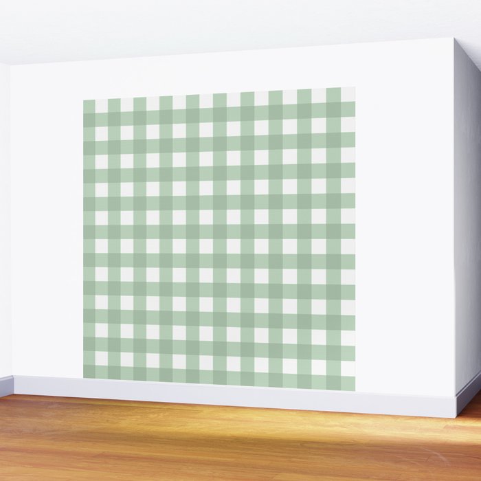 Sage Green Gingham  Wall Mural Gallery Image 2