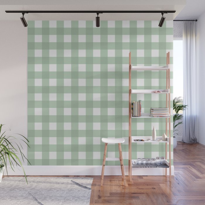 Sage Green Gingham  Wall Mural Gallery Image 1